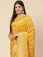 Floral Zari Jaal Crepe Plain Saree