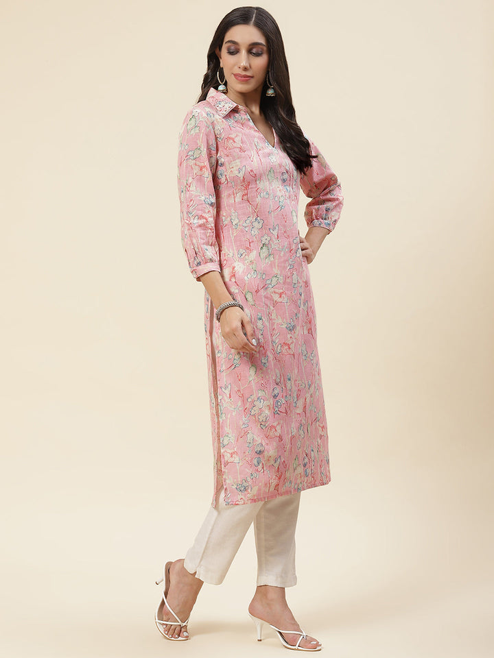 Floral Printed Muslin Kurta