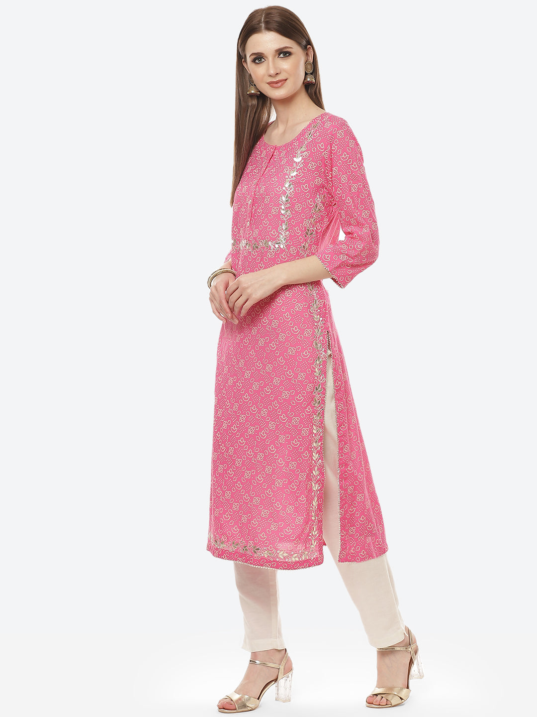 Printed Gota Work Cotton Muslin Kurti