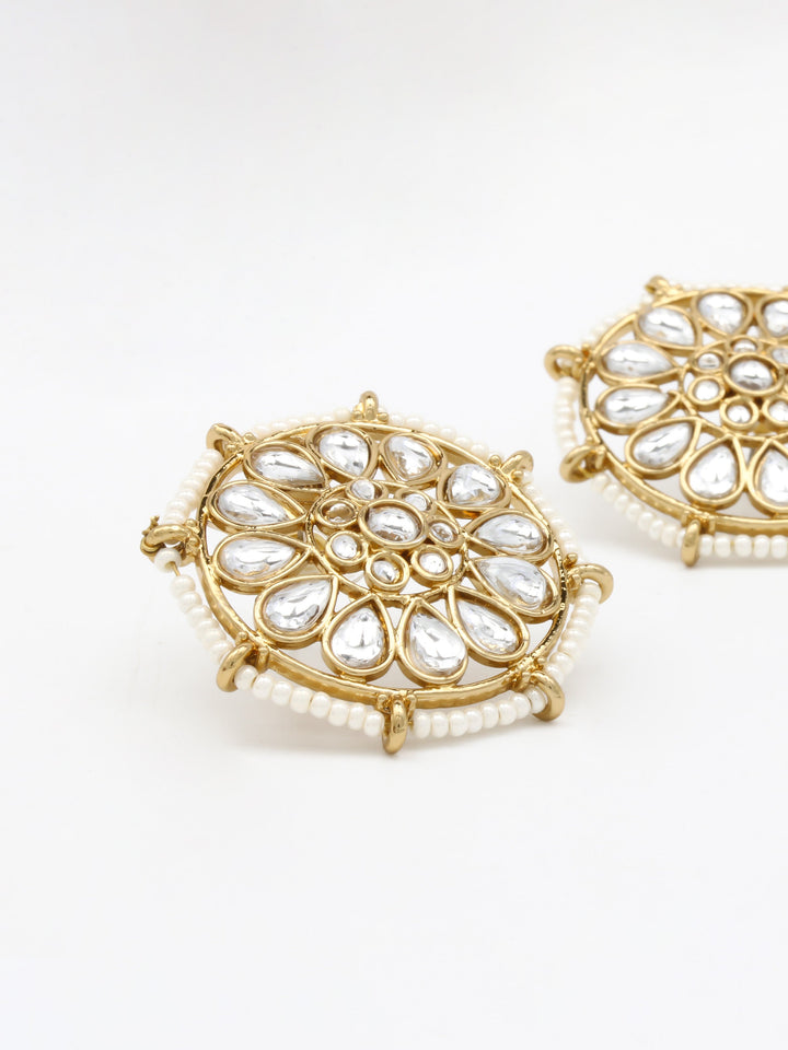 Gold &amp; White Stud Earrings