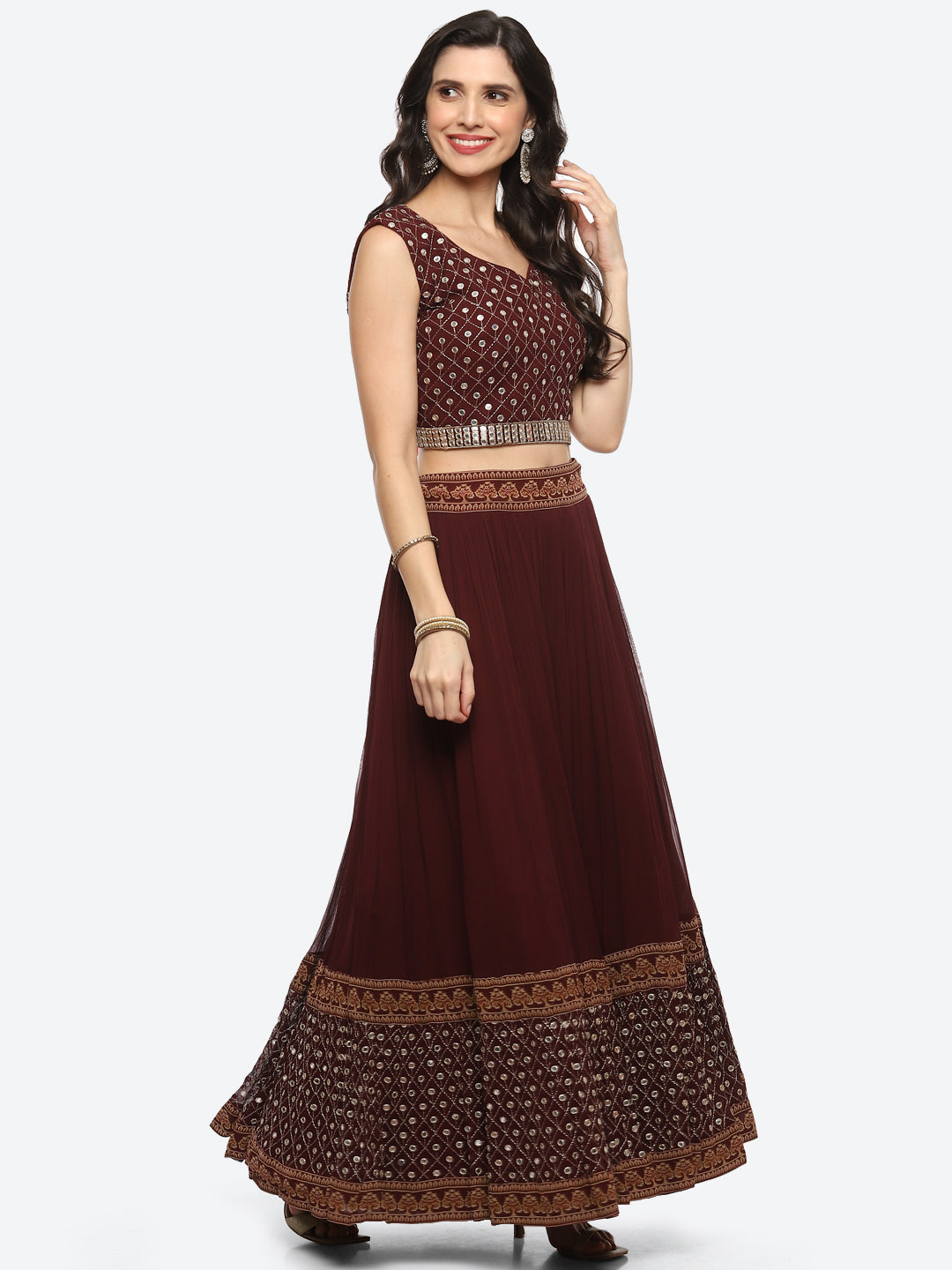 Resham Embroidered Georgette Choli Jacket With Lehenga &amp; Dupatta
