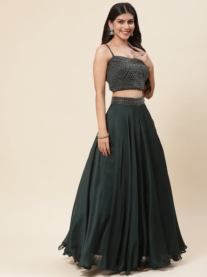 Swarovski Jaal Georgette Choli With Lehenga &amp; Cape Dupatta