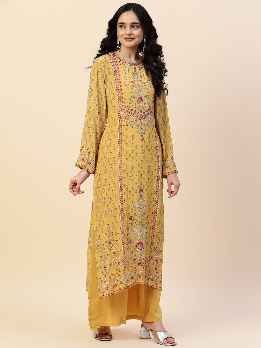 Digital Printed Crepe Kurta With Palazzo &amp; Dupatta