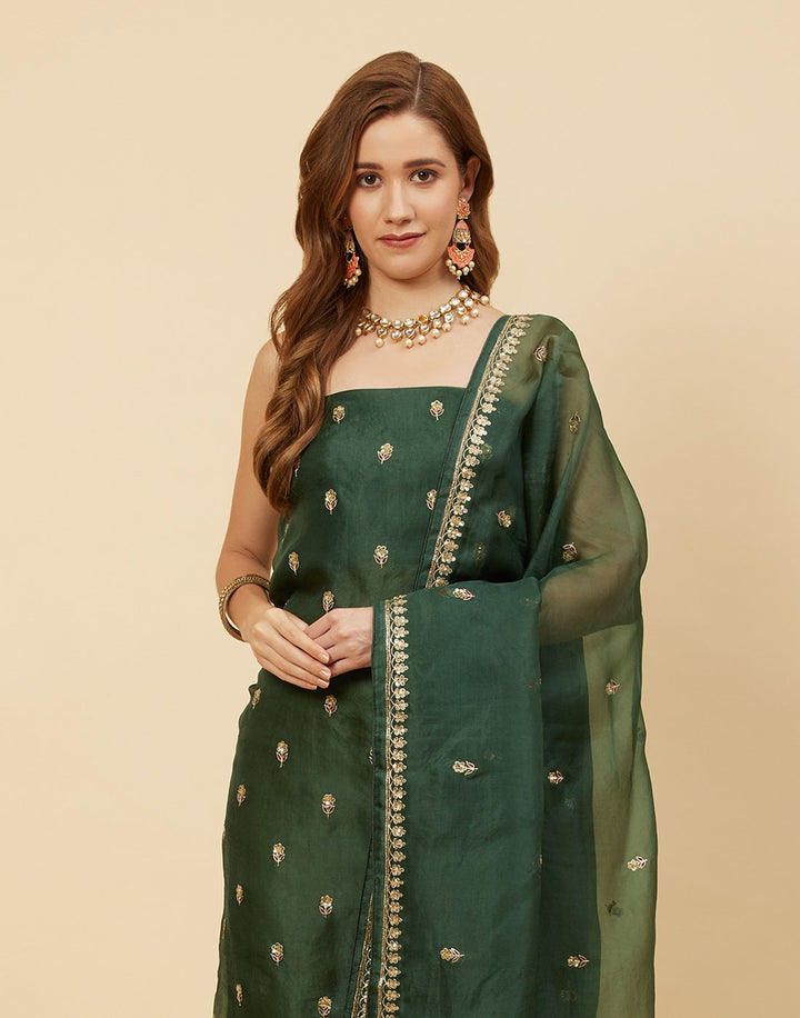 Embroidered Organza Kora Suit Piece With Dupatta