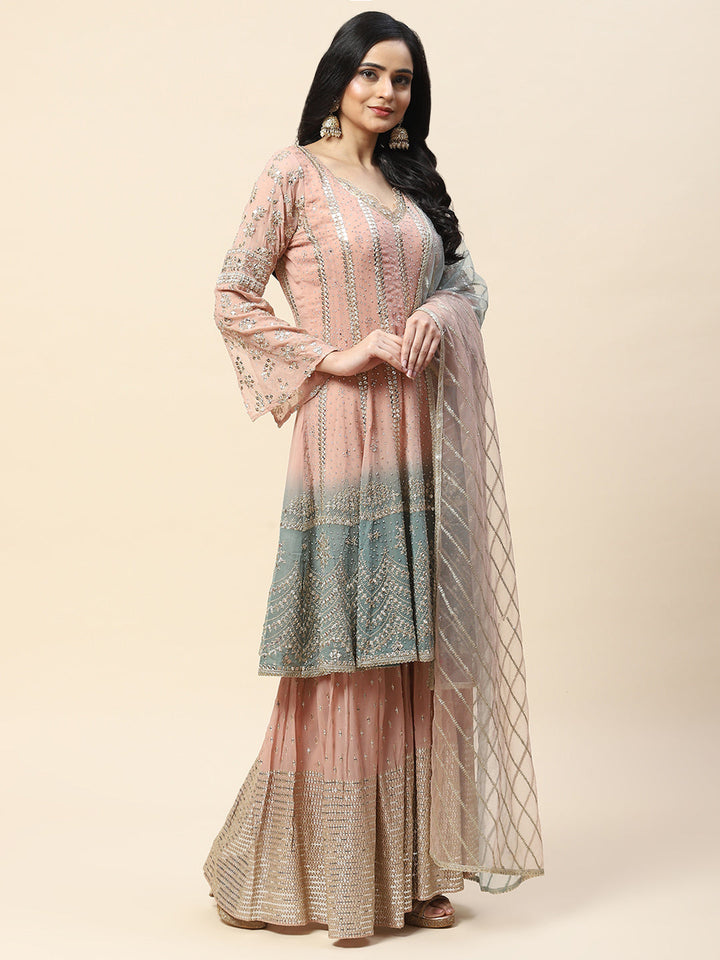 Zari Jaal Stone Georgette Kurta With Garara &amp; Dupatta