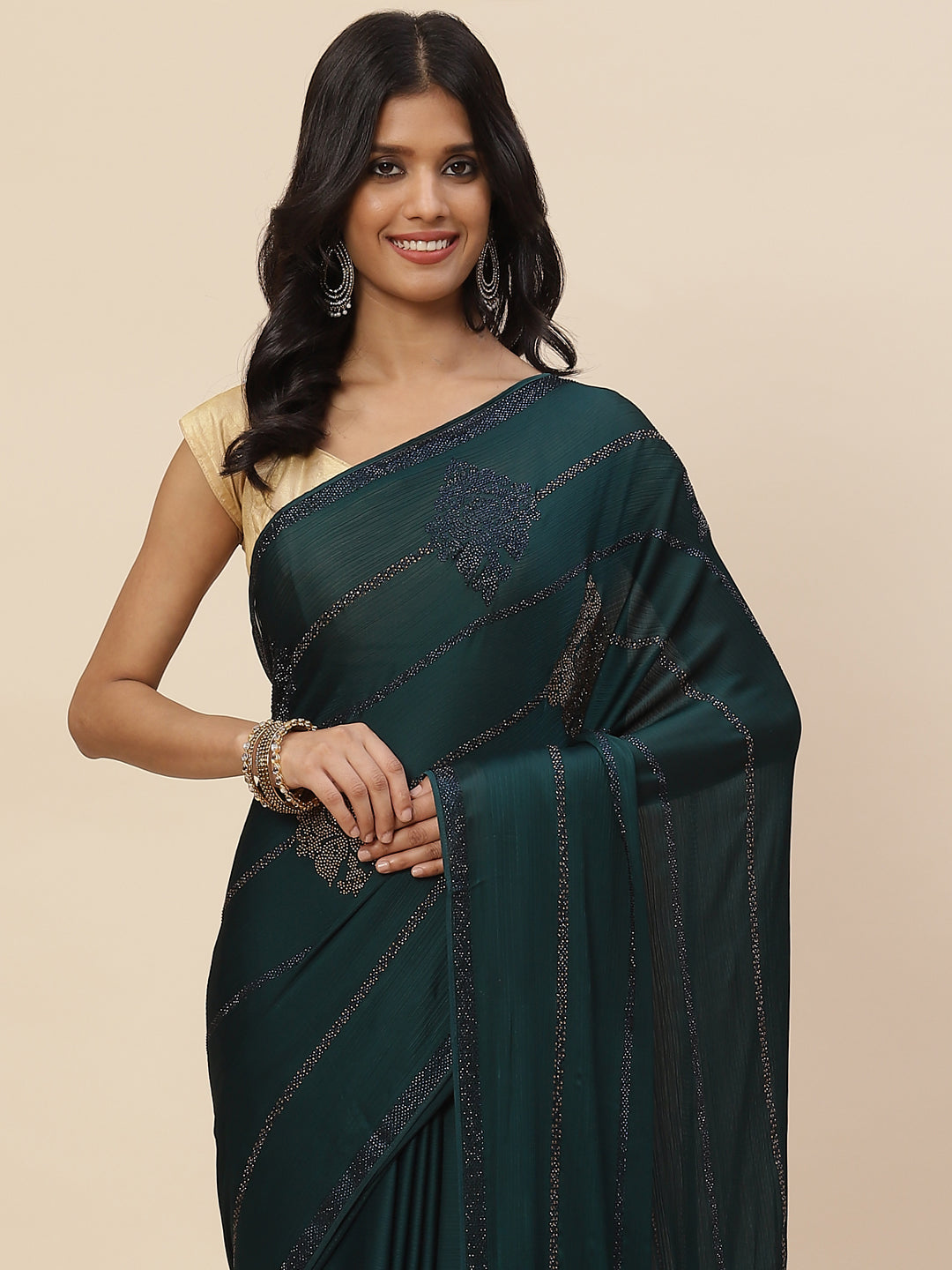 Zari Border Booti Chiffon Plain Saree