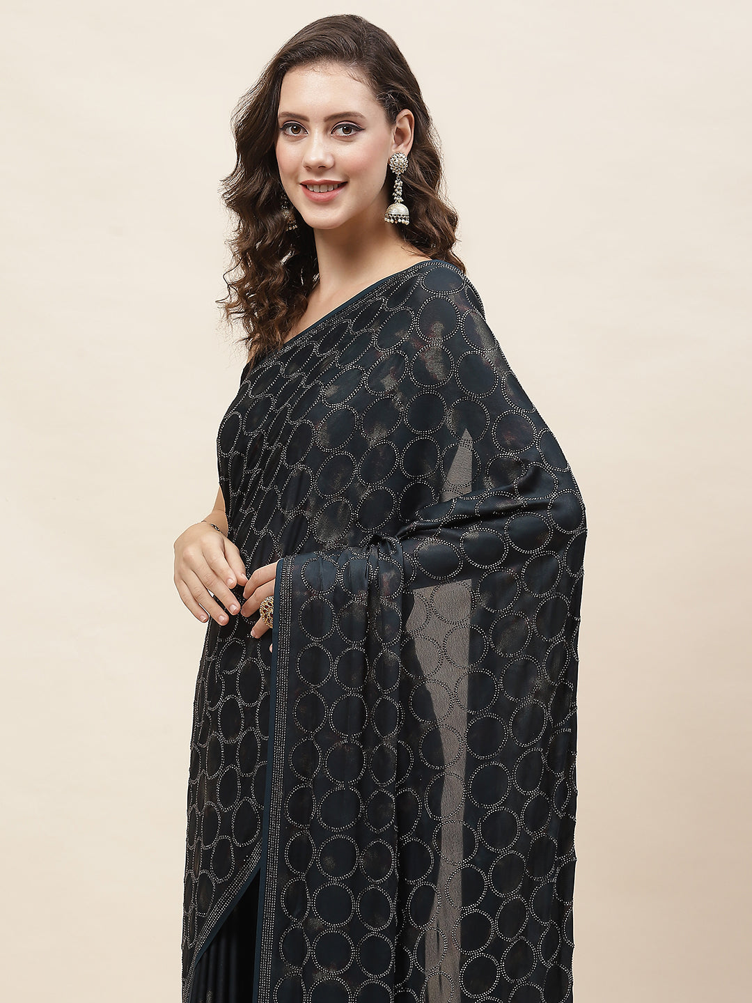 Embellished Stone Satin Saree