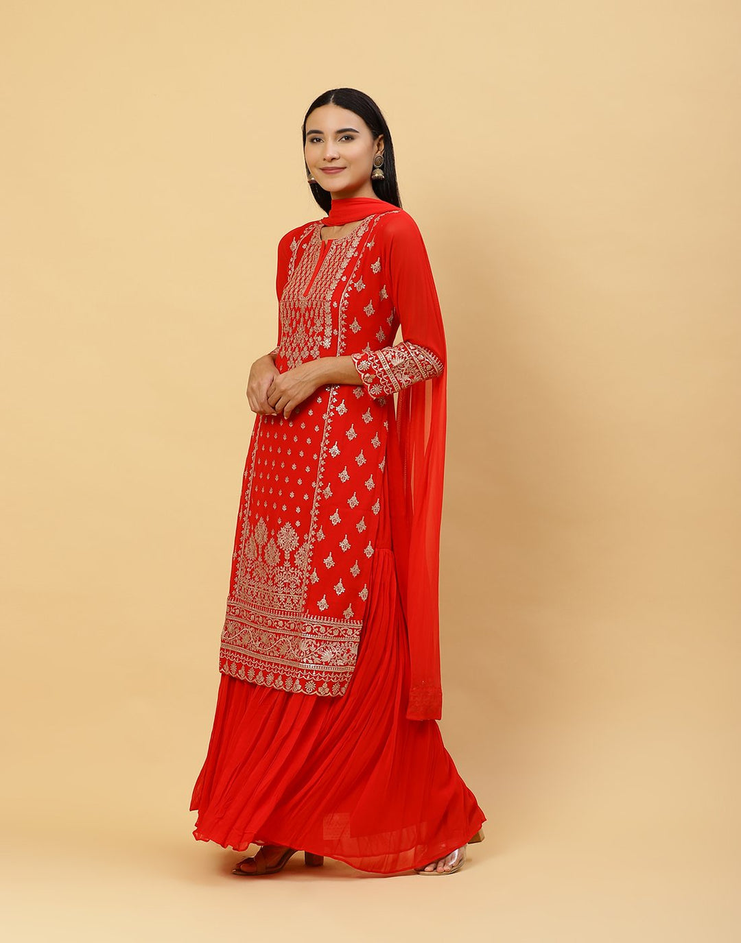 Embroidered Georgette Salwar Kameez Stitched Suit With Net Dupatta