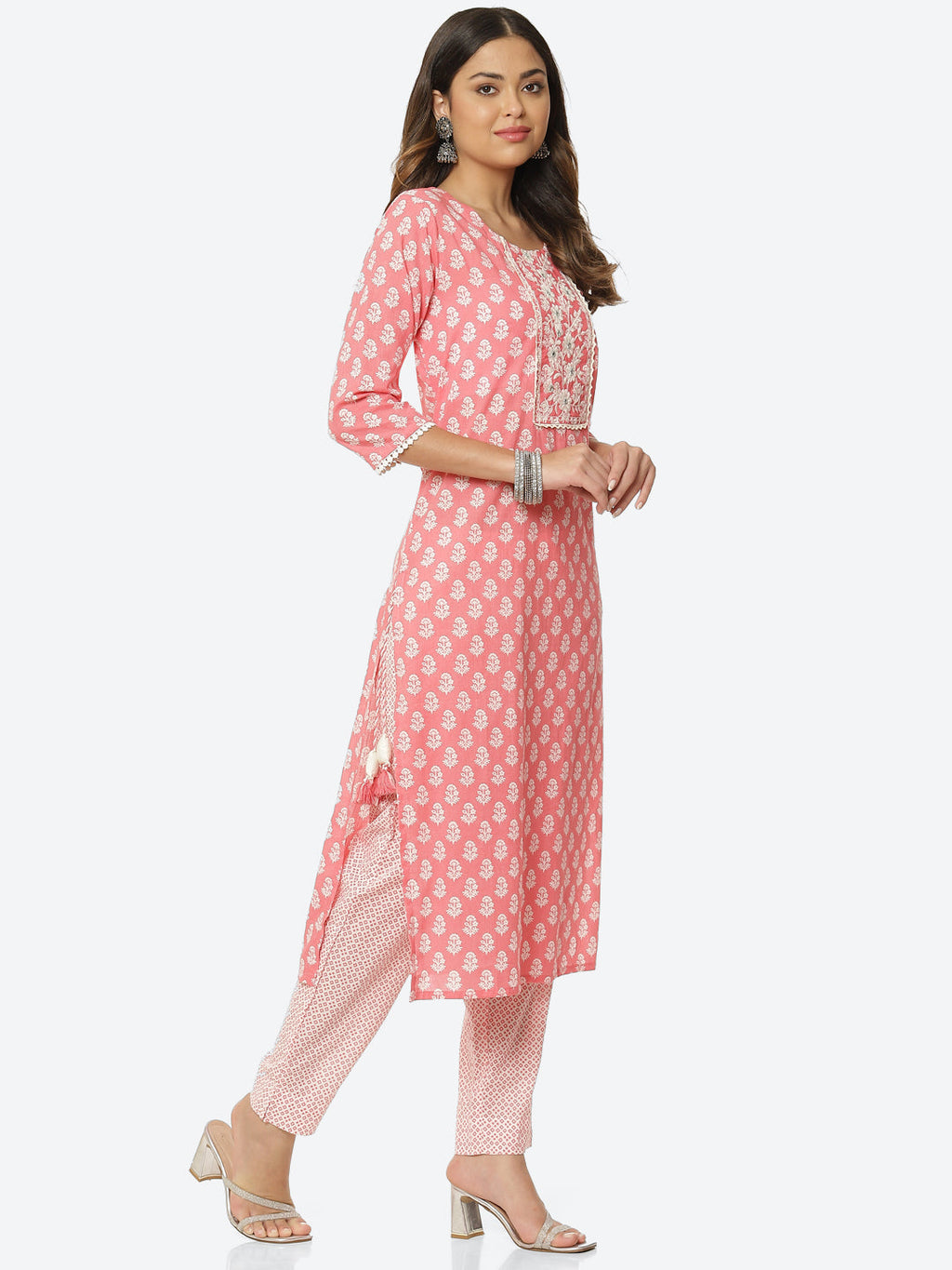 Floral Printed Cotton Kurta With Pant & Dupatta