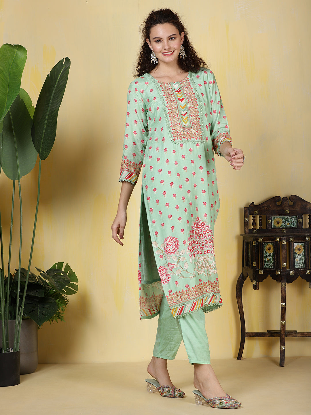 Printed Muslin Kurta With Pants &amp; Dupatta