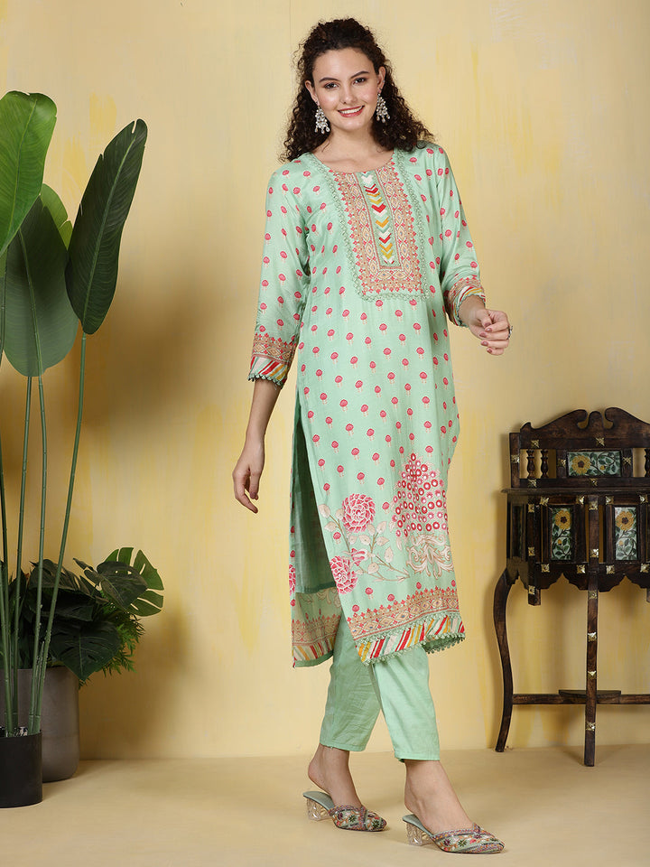 Printed Muslin Kurta With Pants &amp; Dupatta
