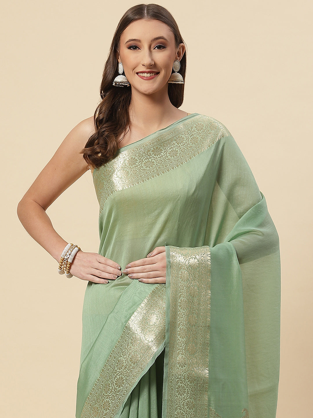 Plain Zari Border Cotton Woven Saree