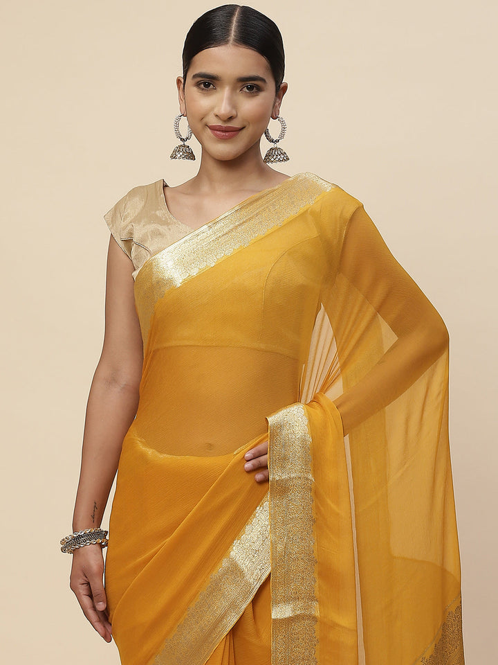 Zari Border Chiffon Plain Saree
