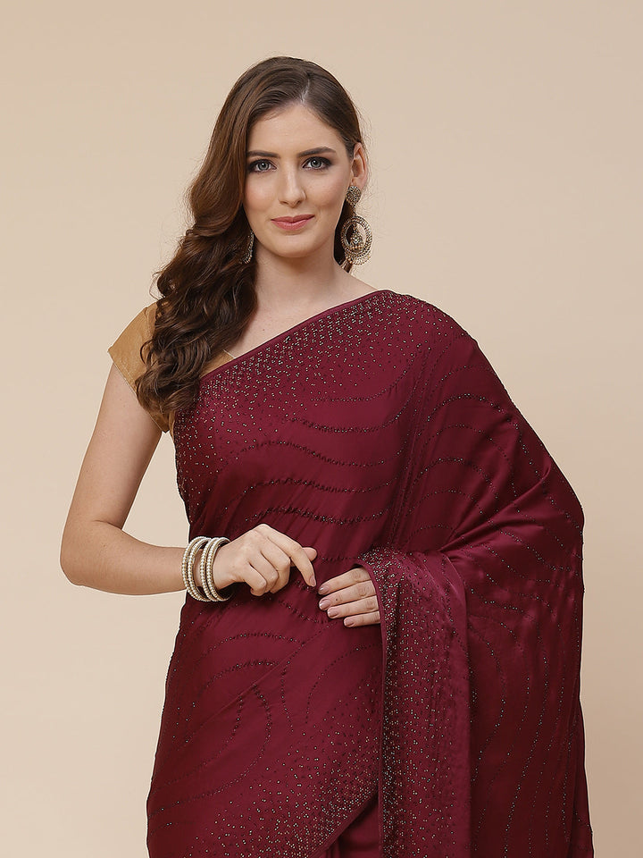 Stone Work Handloom Pure Satin Embroidered Saree