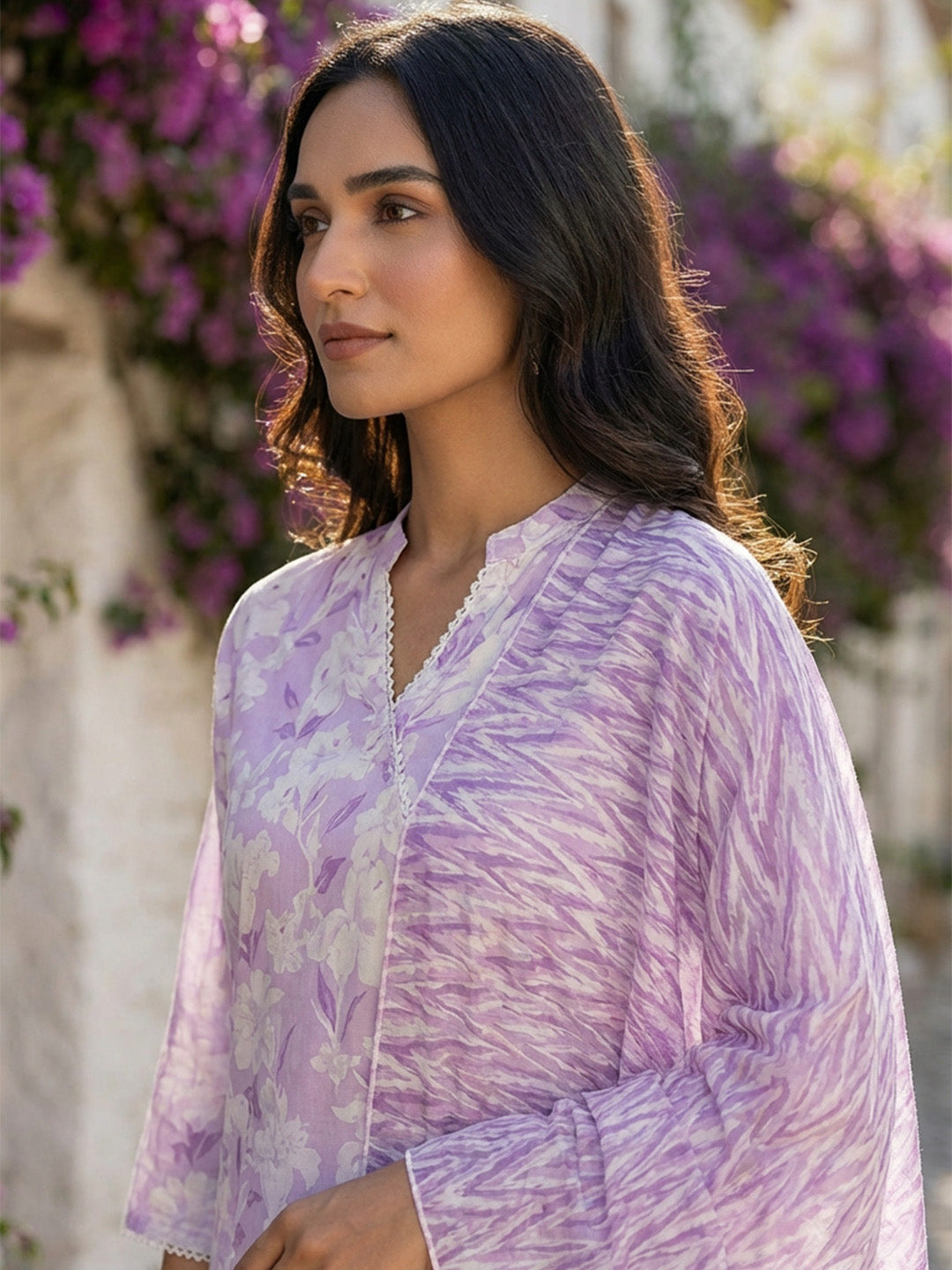 Printed Cotton Kurta With Pant &amp; Dupatta