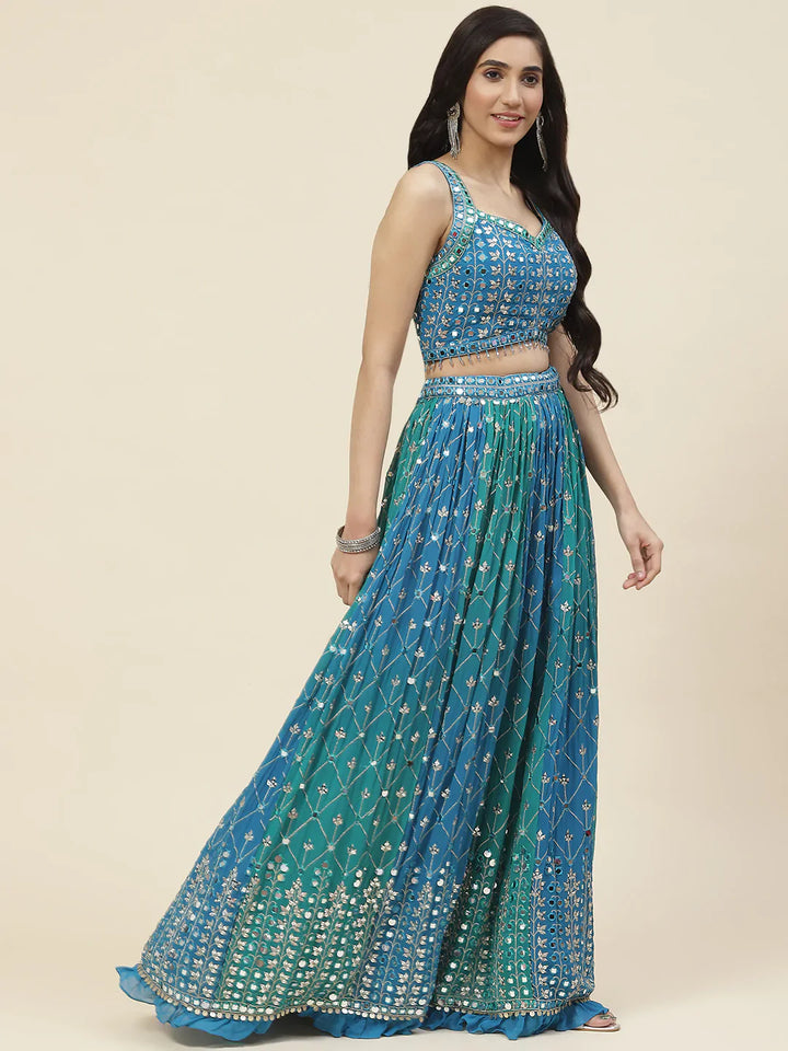 Resham Mirror Booti Georgette Choli With Lehenga &amp; Dupatta
