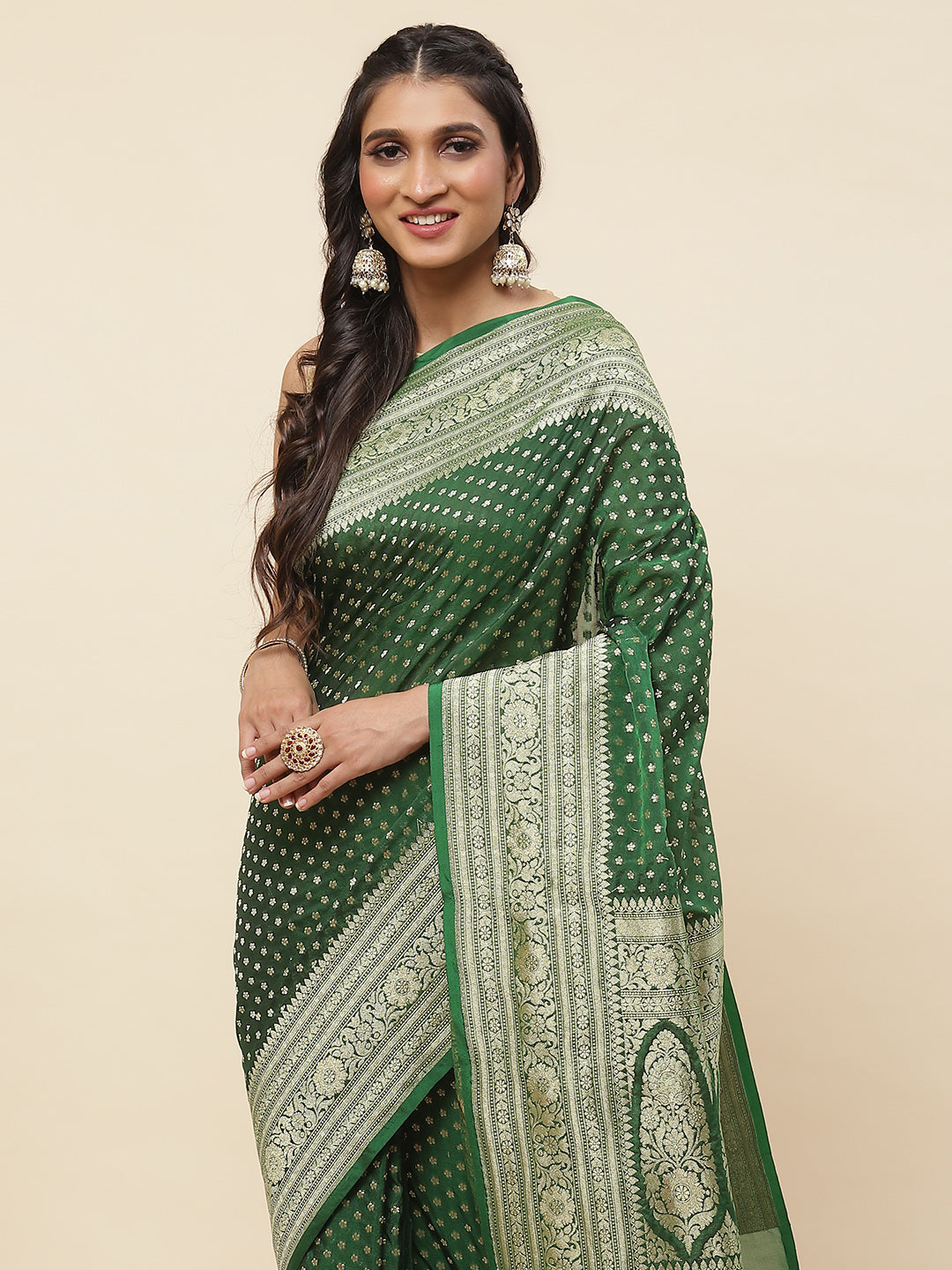 Zari Border Booti Woven Banarsi Saree