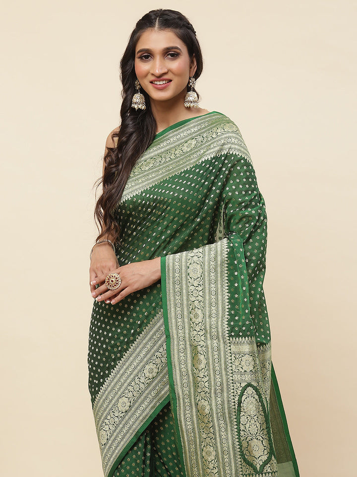 Zari Border Booti Woven Banarsi Saree