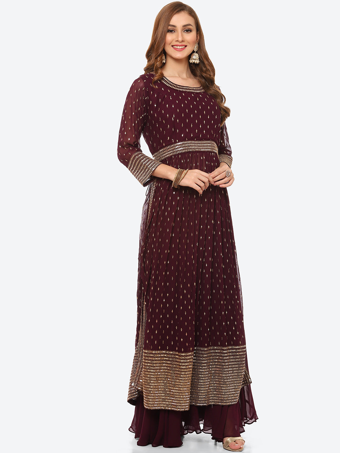 Sequin Work Georgette Kurta With Palazzo &amp; Net Dupatta