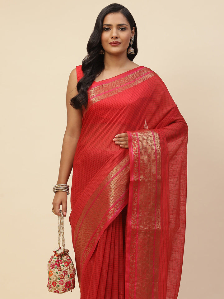 Plain Zari Border Cotton Woven Saree