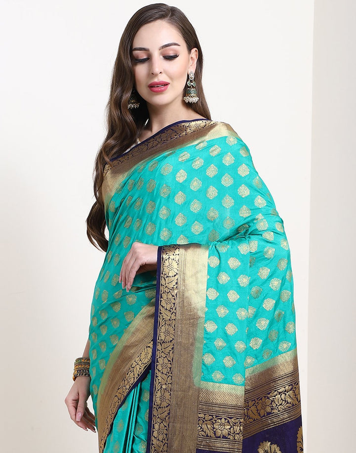 MBZ Meena Bazaar-Sea Green Art Handloom Saree