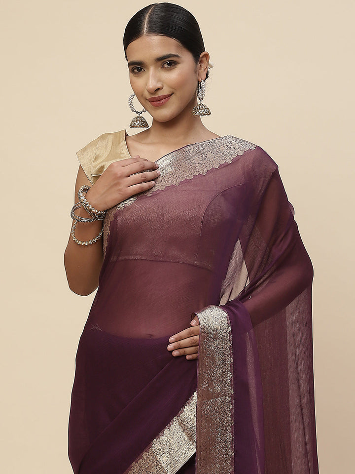 Zari Border Chiffon Plain Saree