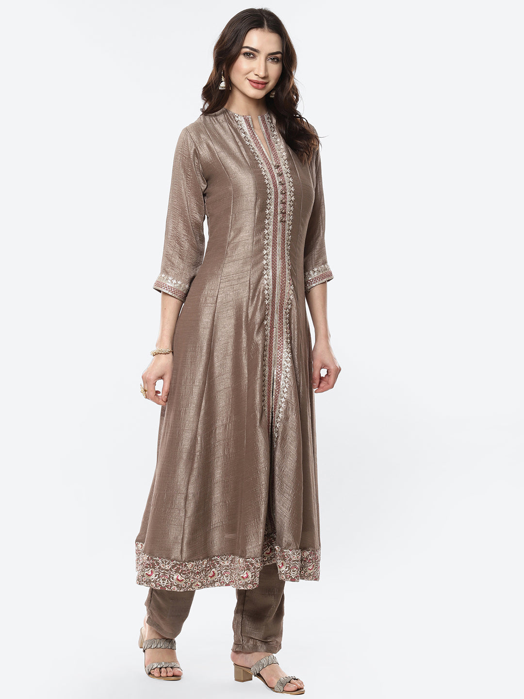 Embroidered Zari Dupion Stitched Salwar Kameez With Embroidered Chanderi Dupatta