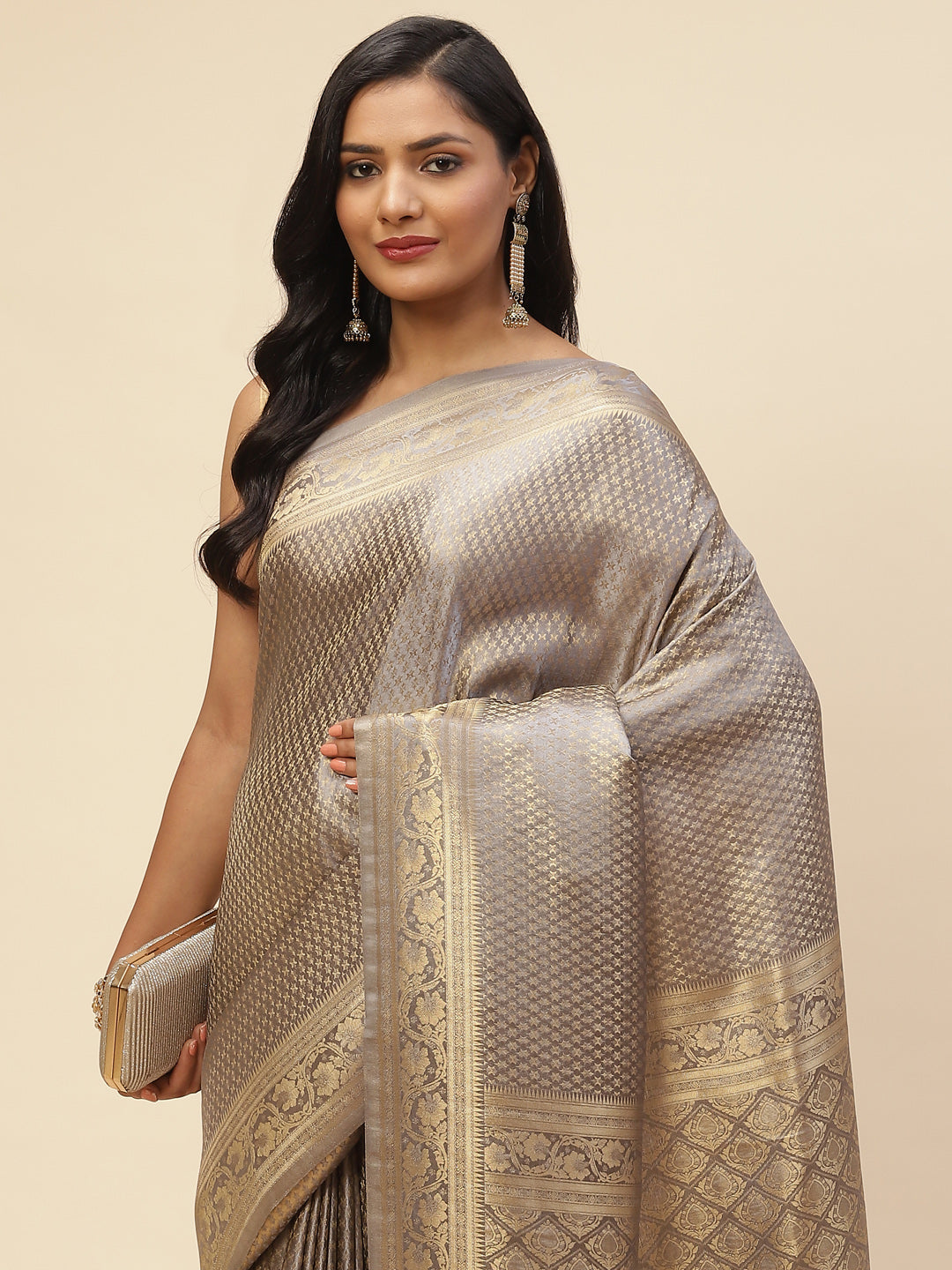 Brocade Zari Booti Satin Woven Saree