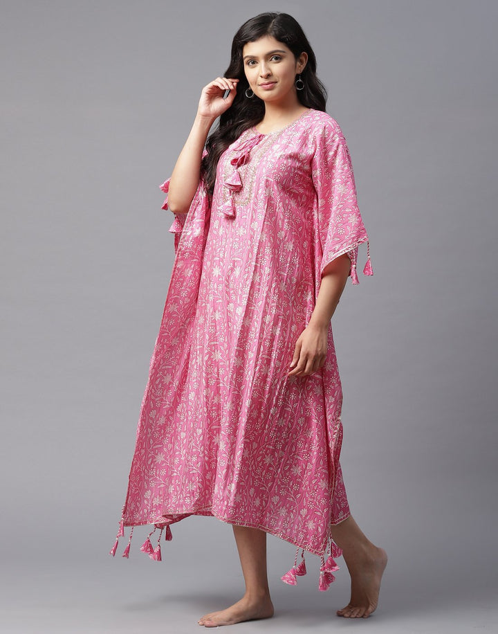 Printed Kaftan with Gota work