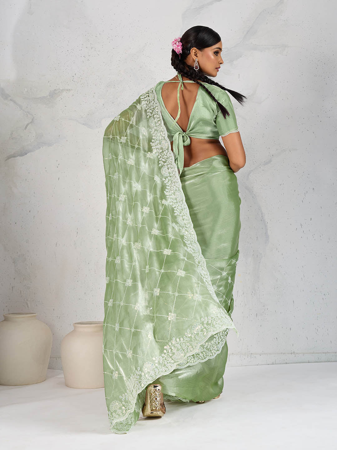 Sequin Embroidered Organza Saree
