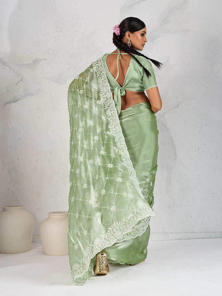 Sequin Embroidered Organza Saree