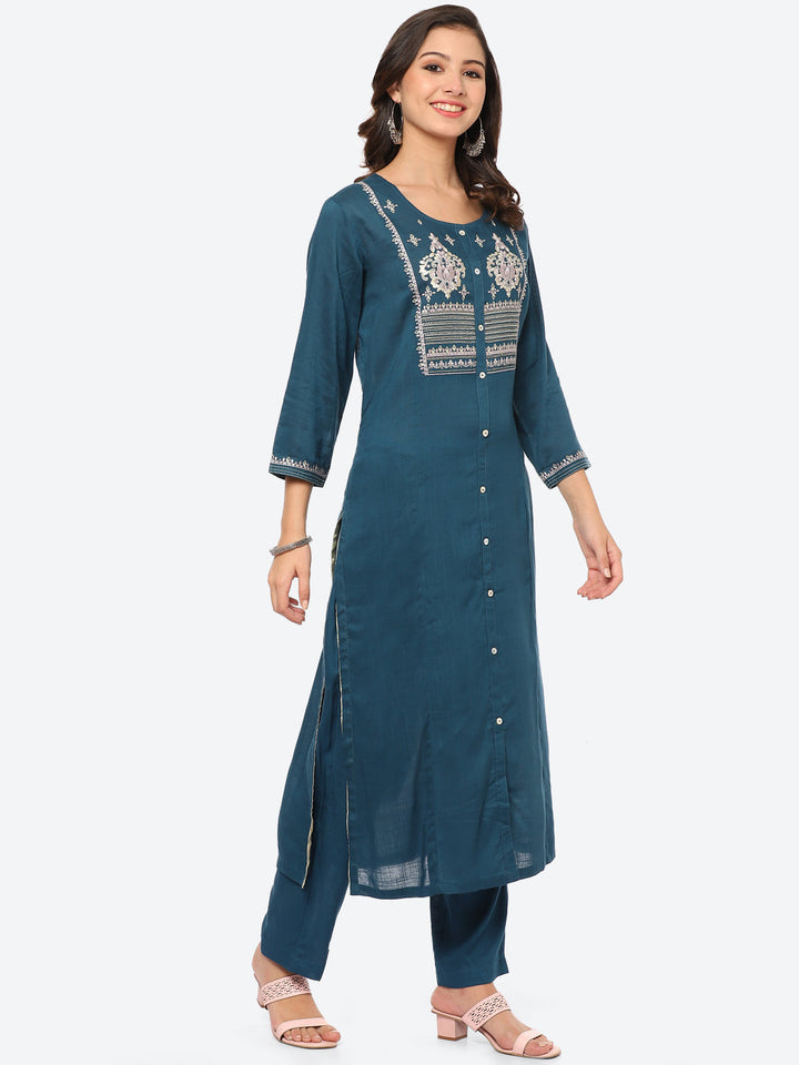 Resham Work Cotton Kurta With Pant
