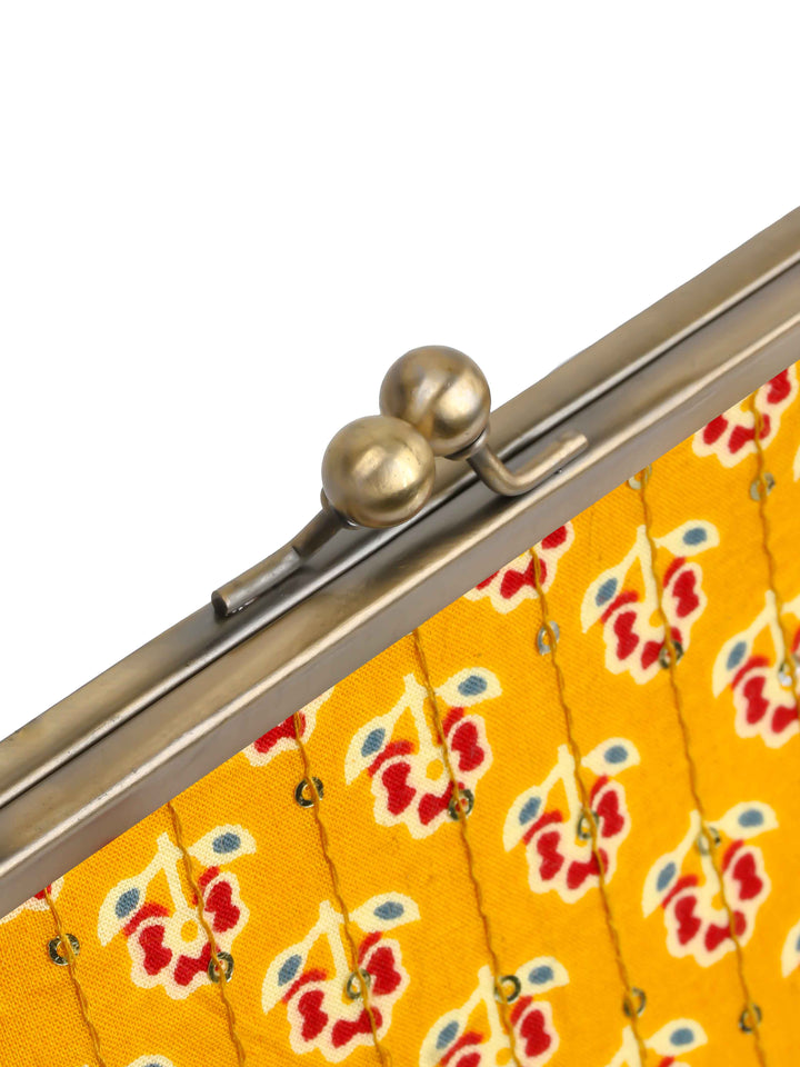 Mustard Printed Cotton Clutch