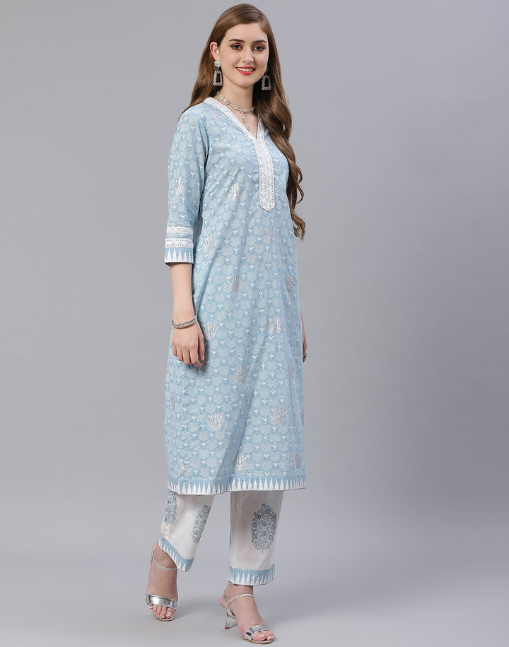Printed Cotton Kurti Pant Set