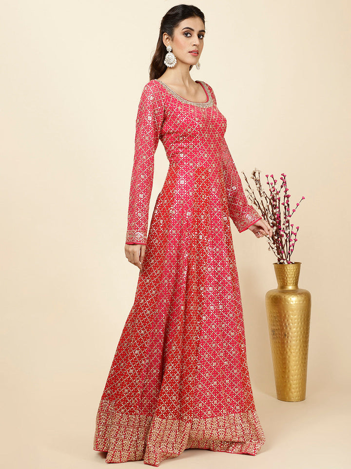 Zari Jaal Embroidered Georgette Kurta With Churidar &amp; Dupatta