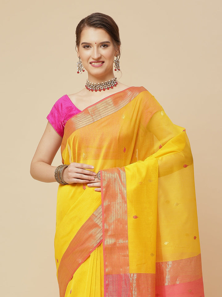 Zari Border Booti Cotton Woven Saree