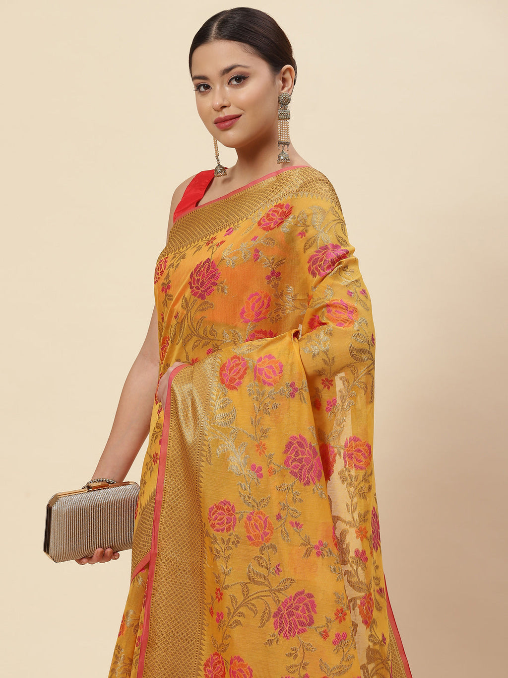 Floral Zari Jaal Cotton Woven Saree