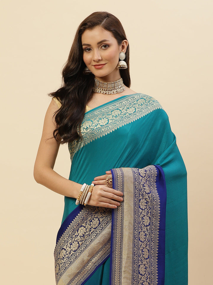Plain Zari Border Crepe Woven Saree