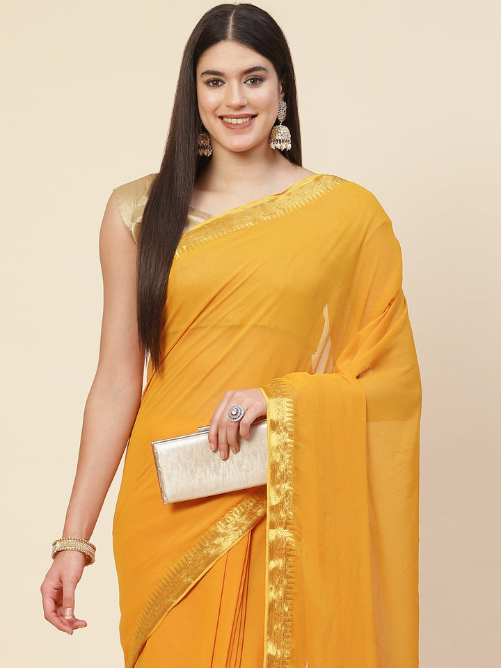 Plain Zari Border Chiffon Saree