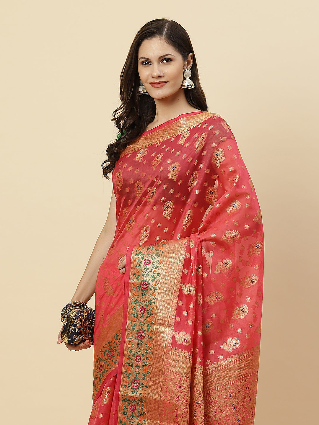 Zari Border Booti Cotton Woven Saree