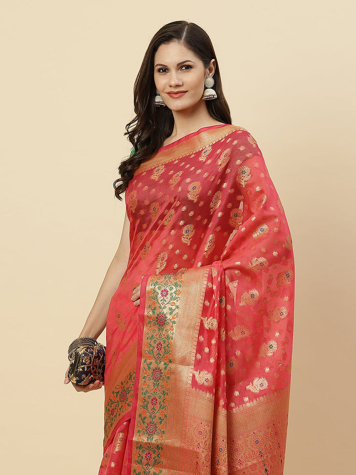Zari Border Booti Cotton Woven Saree