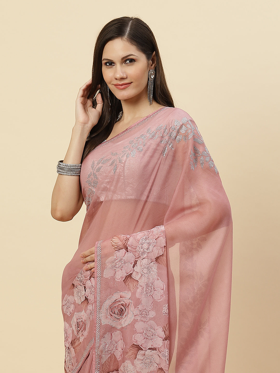 Floral Printed Organza Saree