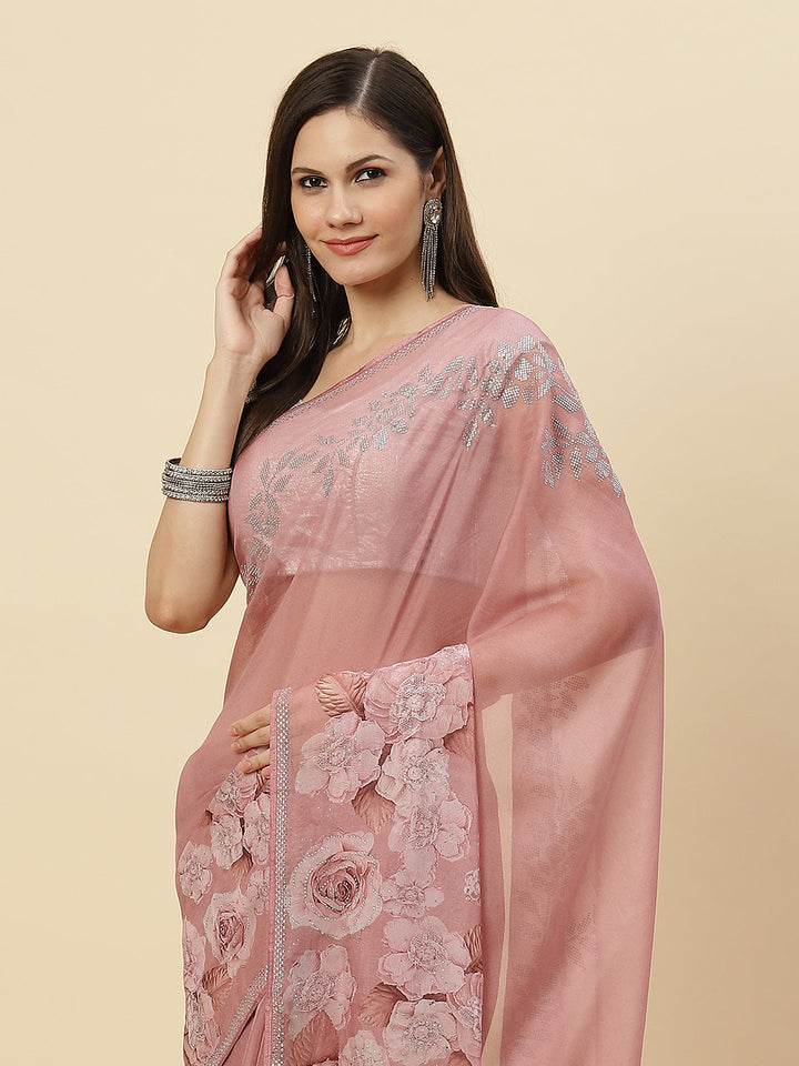 Floral Printed Organza Saree