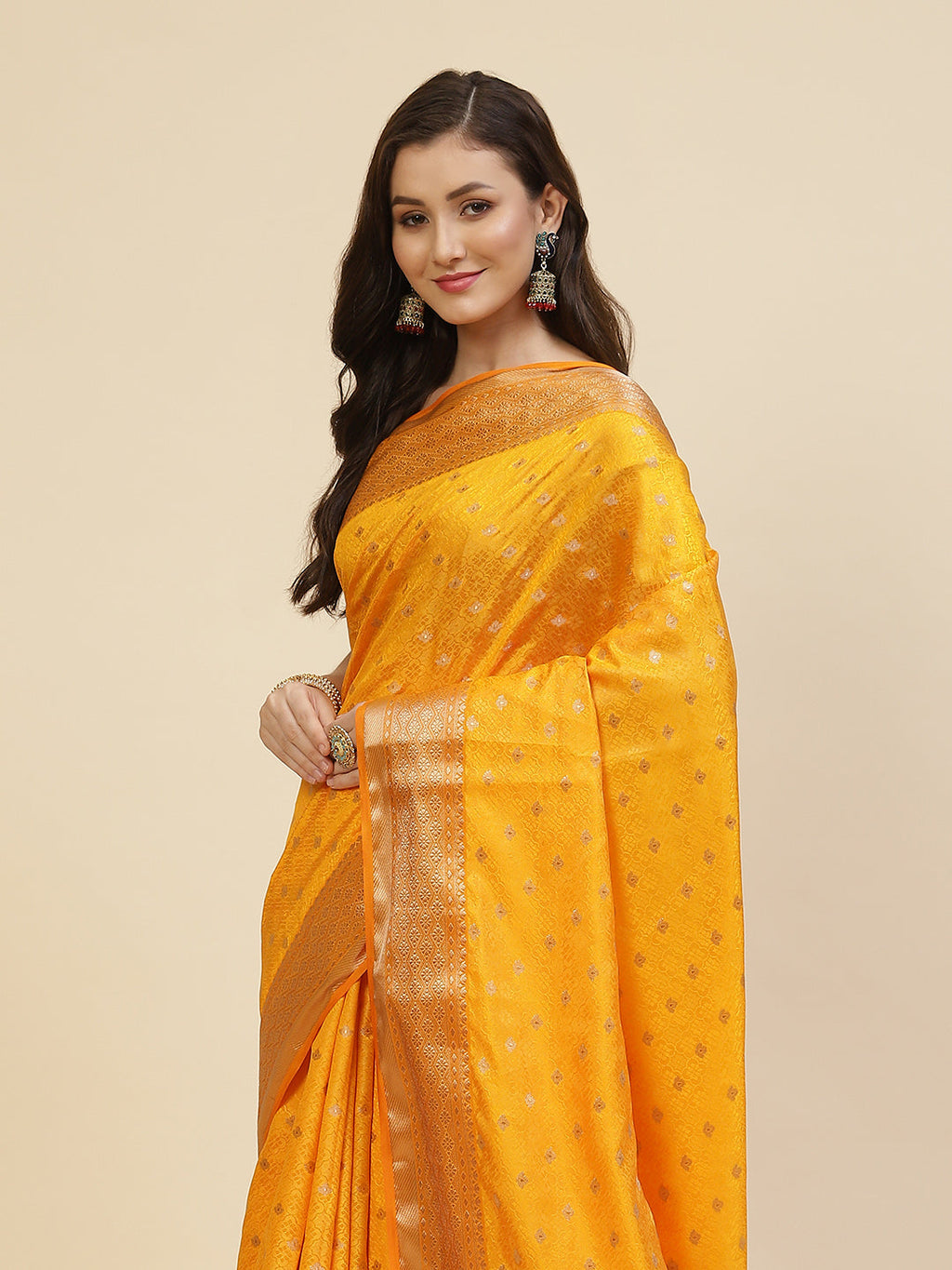 Zari Border Booti Linen Woven Saree