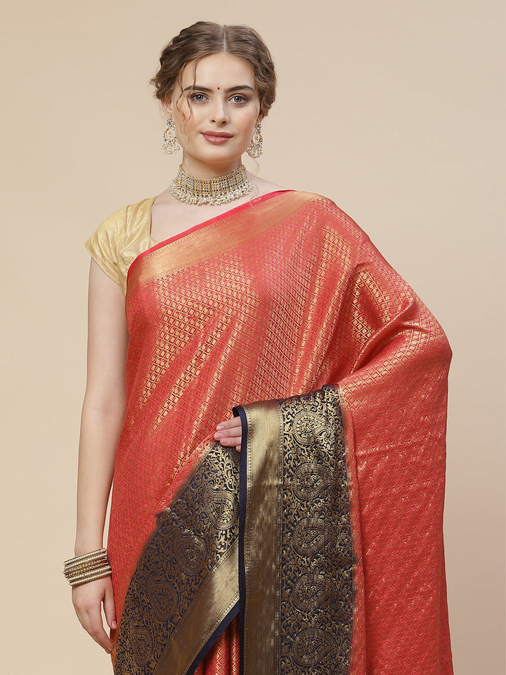 Brocade Zari Booti Art Handloom Woven Saree