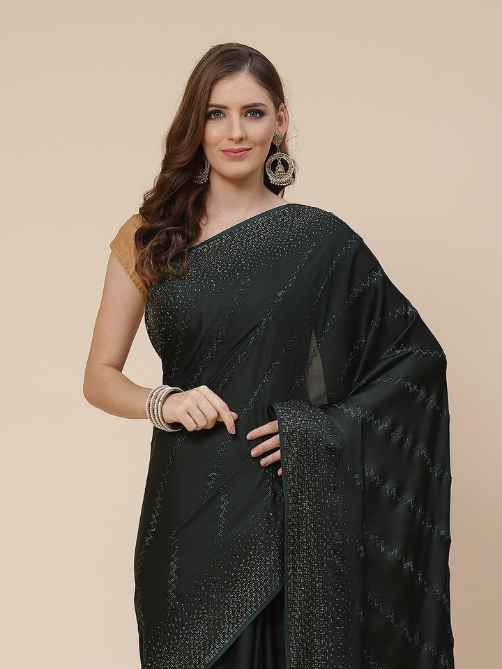 Stone Work Handloom Pure Satin Embroidered Saree