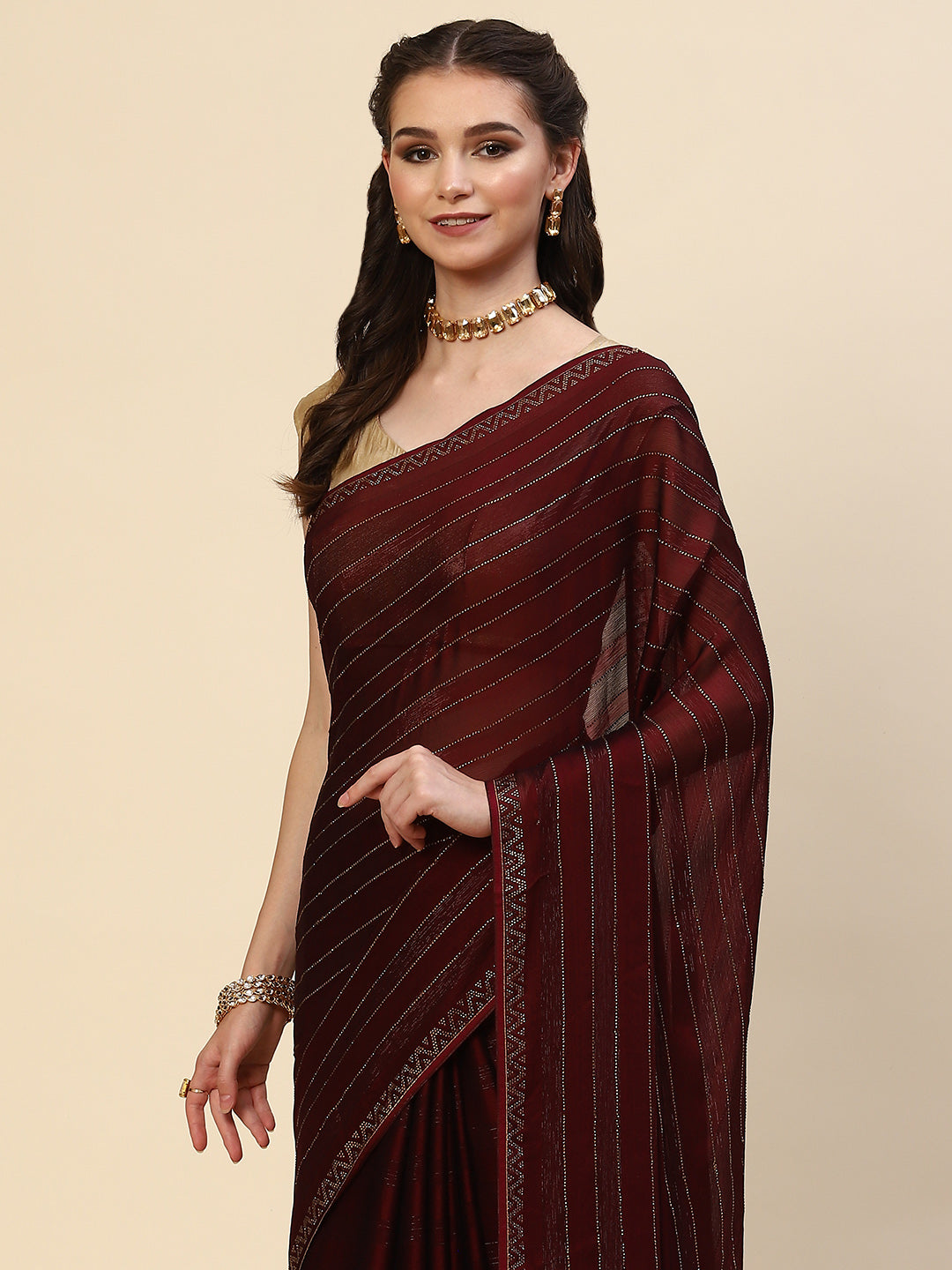 Stone Work Georgette Plain Saree
