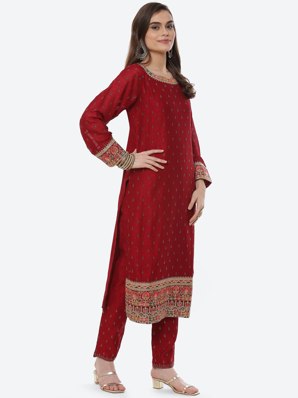 Zari Booti Art Handloom Kurta With Pant Art Silk Dupatta