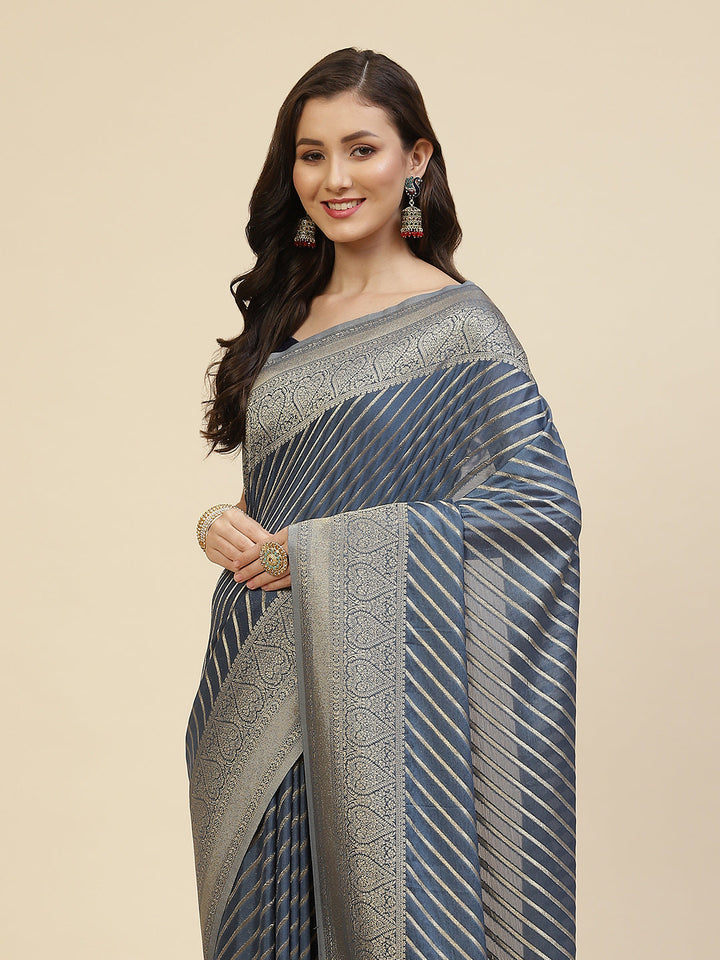 Stripes Zari Jaal Crepe Woven Saree
