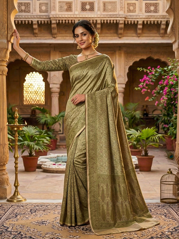 Aqua Green Woven Design Satan Resham Banarasi Saree